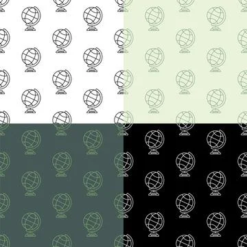 Set of seamless patterns with school globe on stand. Studying geography Illustrazione stock