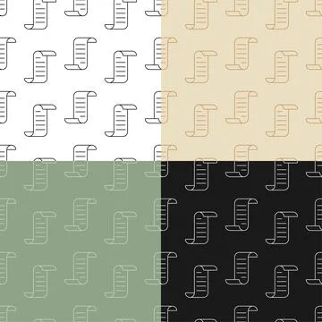 Set of seamless patterns with Scroll paper icon. Papyrus paper rolled up. Orn Illustrazione stock