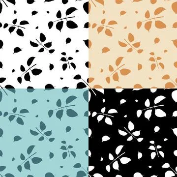 Set of seamless patterns with silhouettes of apple tree leaves. Ornament Stock Illustration