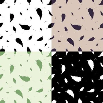 Set of seamless patterns with silhouettes of basil tree leaves. Ornament for de Illustrazione stock