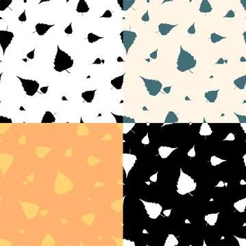 Set of seamless patterns with silhouettes of Birch tree leaves. Ornament Illustrazione stock