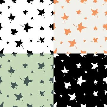 Set of seamless patterns with silhouettes of IVY liana grass leaves. Ornament Ilustración de archivo