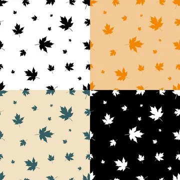 Set of seamless patterns with silhouettes of maple tree leaves. Ornament for イラスト素材