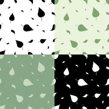 Set of seamless patterns with silhouettes of nettle grass leaves. Ornament fo Ilustración de archivo