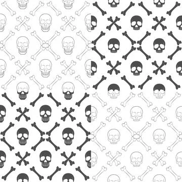 Set of seamless patterns with skull and bones. Vector backgrounds. Stock Illustration