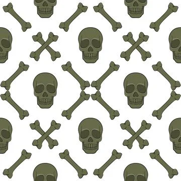 Set of seamless patterns with skull and bones. Vector colored backgrounds. Stock Illustration