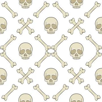 Set of seamless patterns with skull and bones. Vector colored backgrounds. Stock Illustration