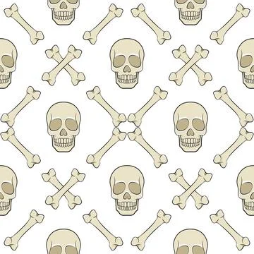 Set of seamless patterns with skull and bones. Vector colored backgrounds. Stock Illustration