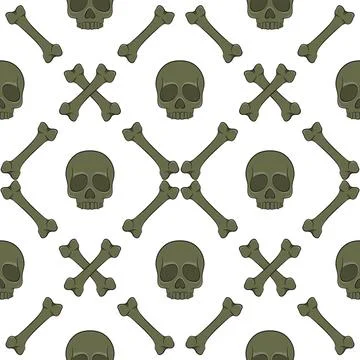 Set of seamless patterns with skull and bones. Vector colored backgrounds. Stock Illustration