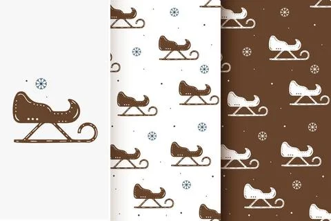  Set of seamless patterns of sledges and snowflakes in flat style. Collect... Stock Photos