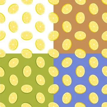 Set of seamless patterns with sliced lemon rings. Lemon with chopped zest. Or Stock Illustration
