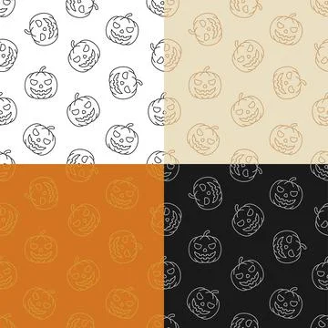 Set of seamless patterns with smile Pumpkin fruit. Autumn Halloween pumpkins. Stock Illustration