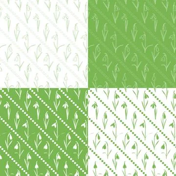 Set of seamless patterns with snowdrops. Stock Illustration