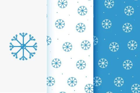  Set of seamless patterns of snowflakes in flat style. Collection of cards... Stock Photos