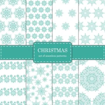 Set of seamless patterns with snowflakes Stock Illustration