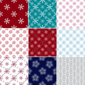 Set seamless patterns with snowflakes Stock Illustration