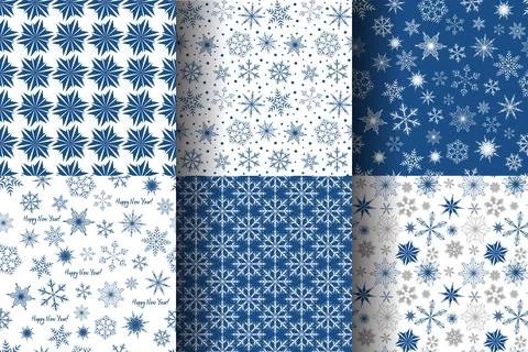 Set of seamless patterns with snowflakes. New Year and Christmas endless back Stock Illustration