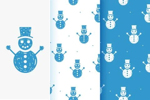 Set of seamless patterns of snowmen in flat style. Collection of cards with t Stock Illustration