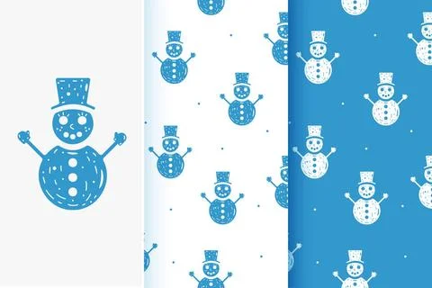  Set of seamless patterns of snowmen in flat style. Collection of cards wi... Stock Photos