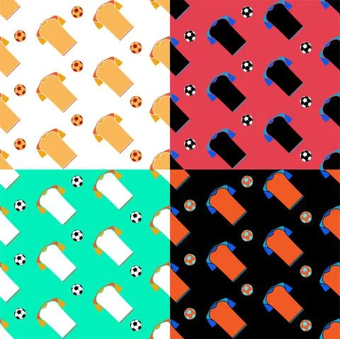 Set of seamless patterns with soccer player t shirt and balls. Sports uniform Stock Illustration