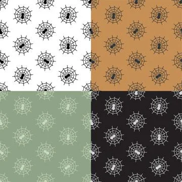 Set of seamless patterns with Spider web with spider in center. Design elemen Stock-Illustration