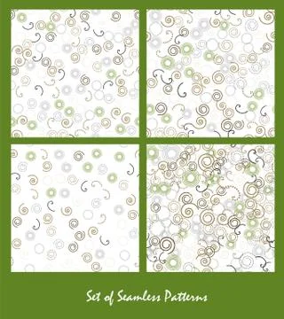 Set of seamless patterns. Spirals and circles color spring design Stock Illustration