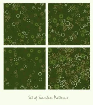 Set of seamless patterns. Spirals and circles color green design Stock-Illustration