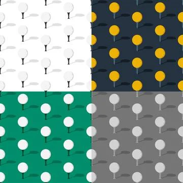 Set of seamless patterns with sport ball for golf on stand, tee with shadow Illustrazione stock