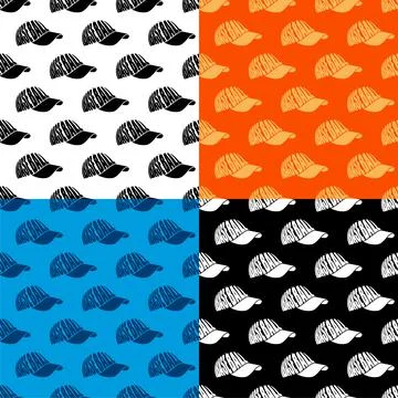 Set of seamless patterns with sport baseball cap and decorative inscription Stock Illustration