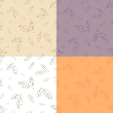 Set of seamless patterns with streaked with dry autumn leaves. Ornament for d Stock Illustration