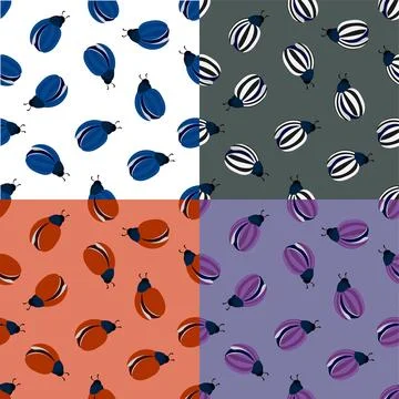 Set of seamless patterns with striped beetle. Beneficial insects and insect p Illustrazione stock