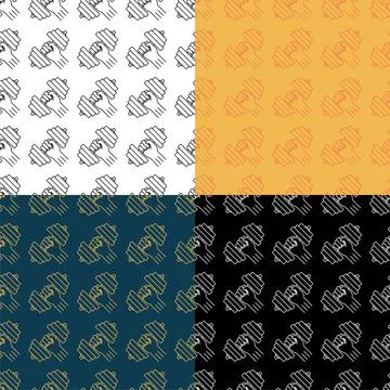 Set of seamless patterns with strong hand of athlete holds dumbbell. Sport Illustrazione stock
