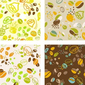 Set of seamless patterns with stylized coffee beans drawn by hand Stock Illustration