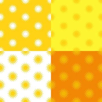 Set of seamless patterns with stylized yellow summer sun. Ornament for decor Stock Illustration