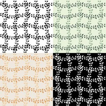 Set of seamless patterns with thin liana grass leaves silhouettes. Ornament Ilustración de archivo