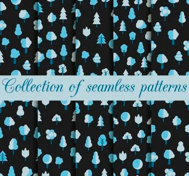 Set of seamless patterns with trees in a flat style. Vector illustration. イラスト素材
