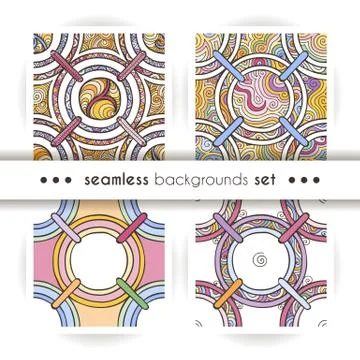 Set of seamless patterns with tribal boho ornate circle ornament Illustrazione stock