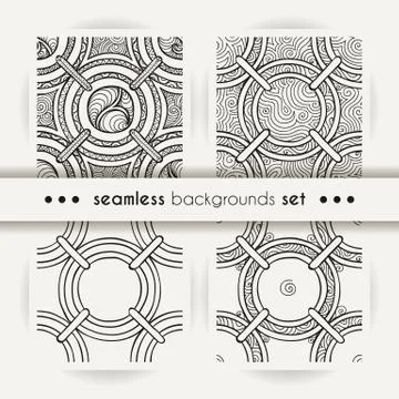 Set of seamless patterns with tribal boho ornate circle ornament Illustrazione stock