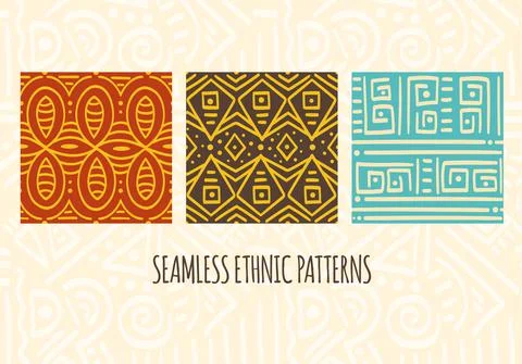 Set of seamless patterns with tribal ornaments Stock Illustration