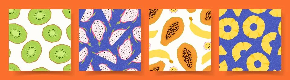 Set of seamless patterns with tropical fruit Stock Illustration