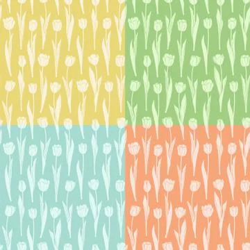 Set of seamless patterns with tulips. Stock Illustration
