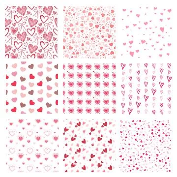 Set of seamless patterns for Valentine's Day. Stock Illustration