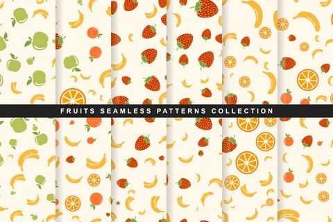 Set of seamless patterns with various fruits Stock Illustration