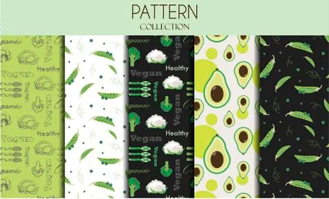 A set of seamless patterns with vegetables. Flat illustration design with peas Stockillustratie
