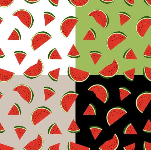 Set of seamless patterns with watermelon slice. Autumn harvest of watermelons Stock Illustration
