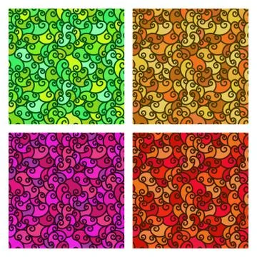 Set of seamless patterns. Wave colorful background Stock Illustration