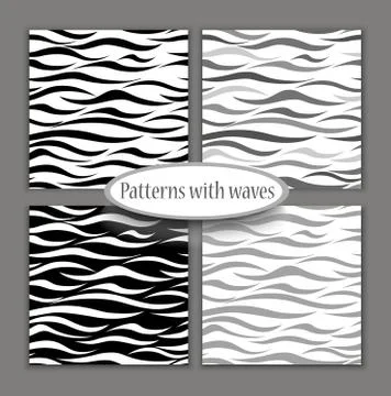 Set of seamless patterns of waves. Sea theme black and white for nautical design Stock Illustration