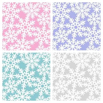 Set of seamless patterns with white snowflakes.  Stock Illustration