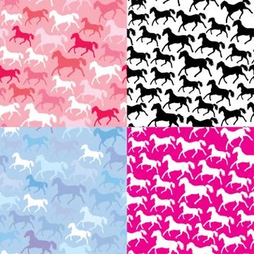 Set of seamless patterns with wild horses Stock Illustration