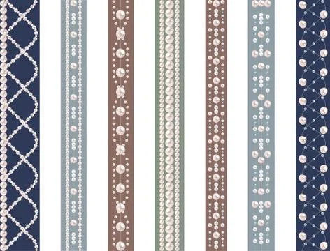 Set of seamless pearl borders. Stock Illustration